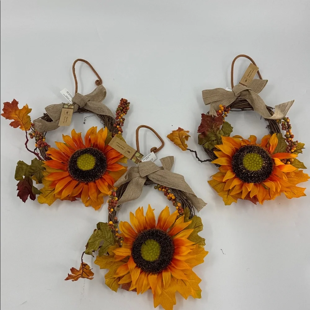 Pier1 Set of 3 Sunflower Autumn Wreath Chair Decor NWT